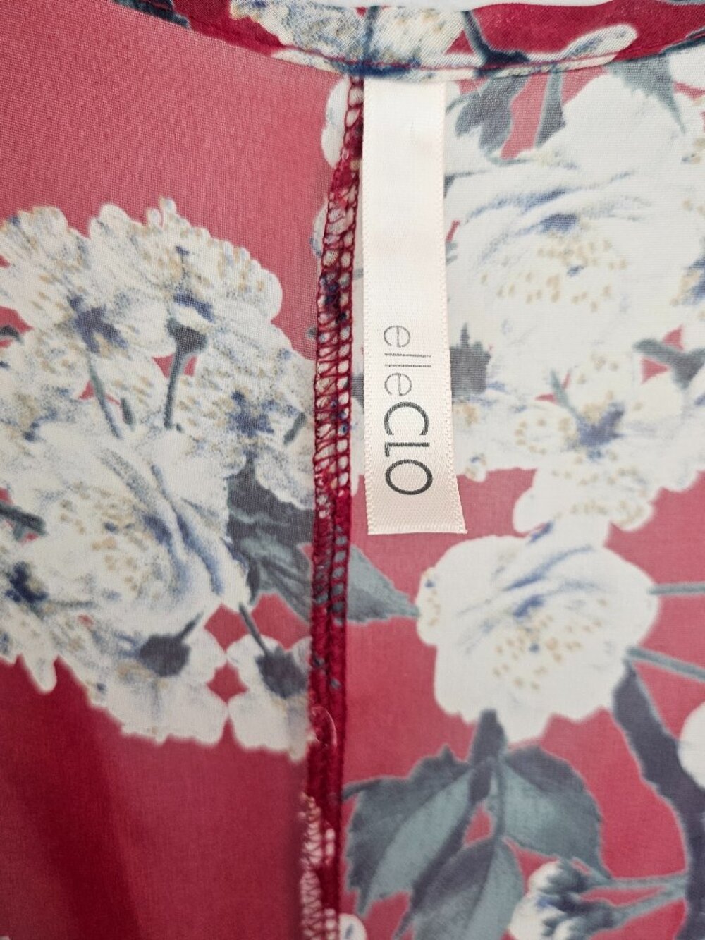 Elle CLO Red Floral Sheer Boho Kimono Cardigan Open Front Medium - Picture 6 of 9